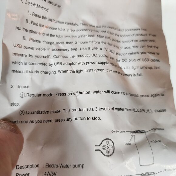 Silver Electric Auto Bottled Water 5V 4W Model OMY-CSQ-204 USB Rechargeable Pump - Picture 16 of 16